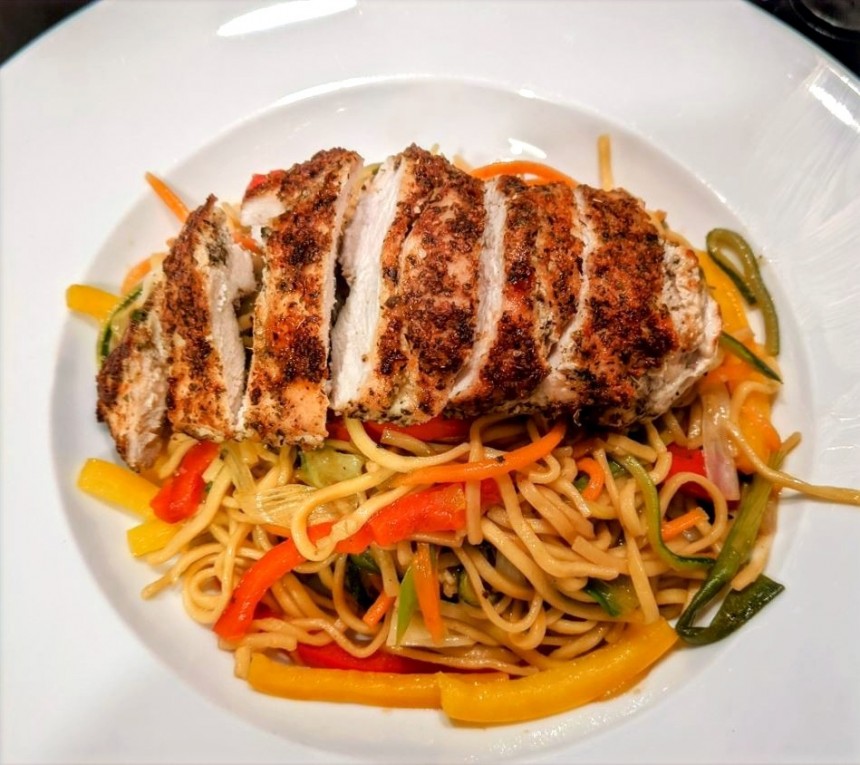 Thai Style Spicy Chicken with Stir Fry Noodles
