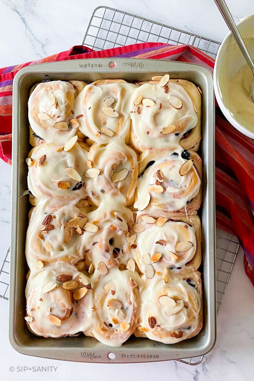 Cherry Sweet Rolls with Cream Cheese Icing + Toasted Almonds
