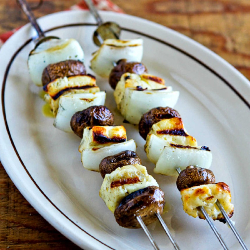 Grilled Halloumi Cheese with Mushrooms.