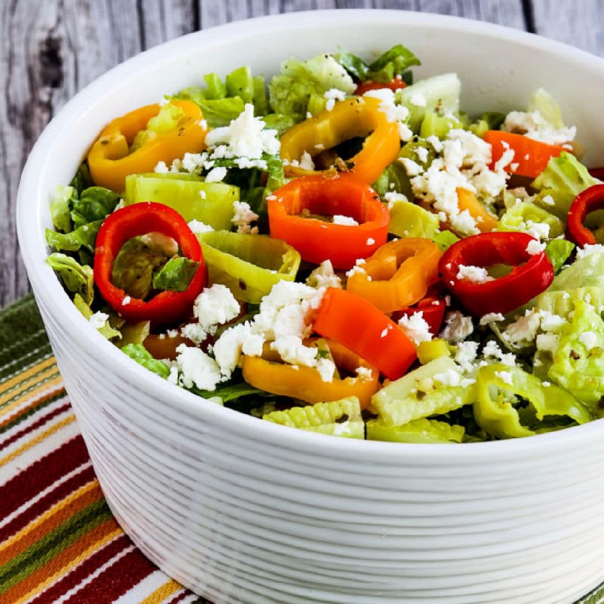 Peperoncini Salad with Romaine, Peppers, and Feta