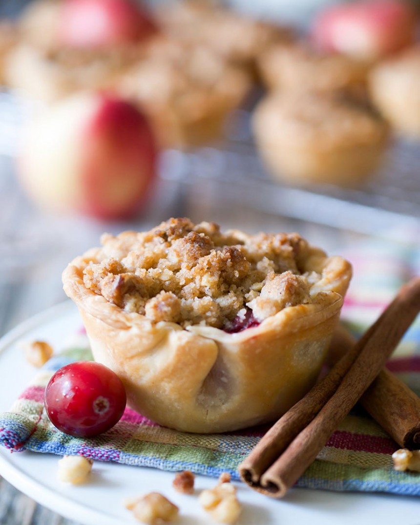 Muffin Tin Apple Cranberry Pies with Walnut Streusel