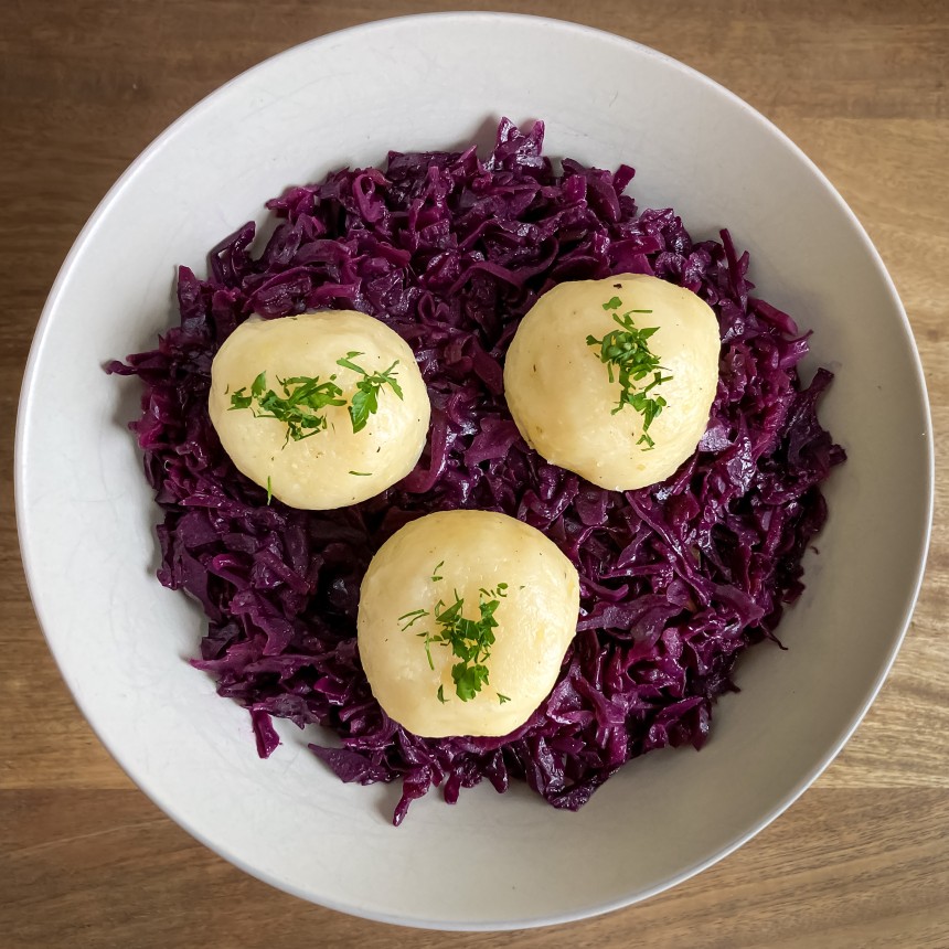 Potato Dumplings and Red Cabbage with Ap...