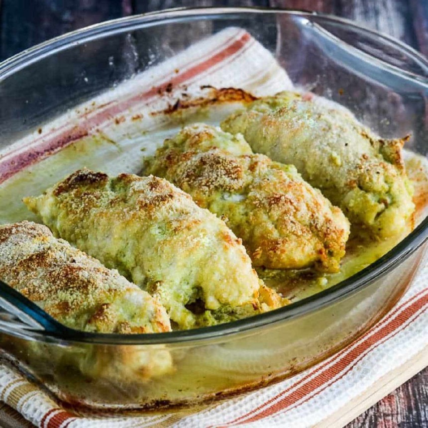 Baked Chicken Stuffed with Pesto and Che...