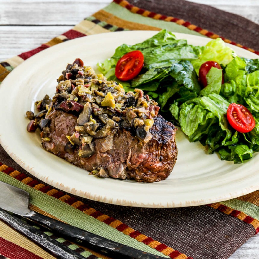 Pan-Grilled Steak with Olive Sauce