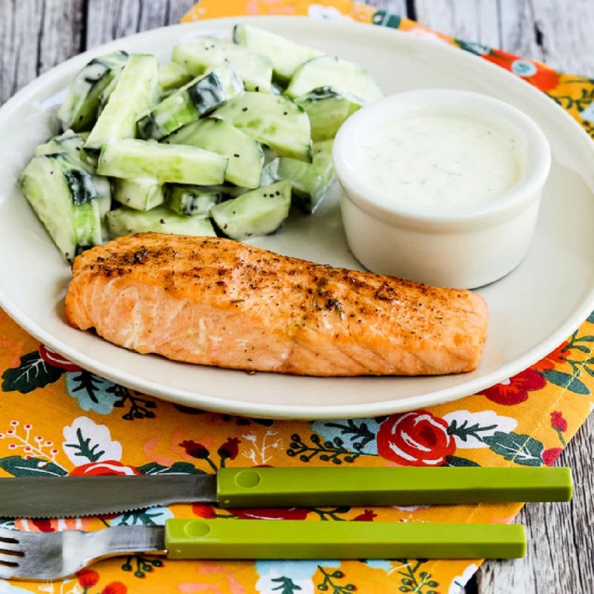 Air Fryer Salmon with Mustard Herb Sauce