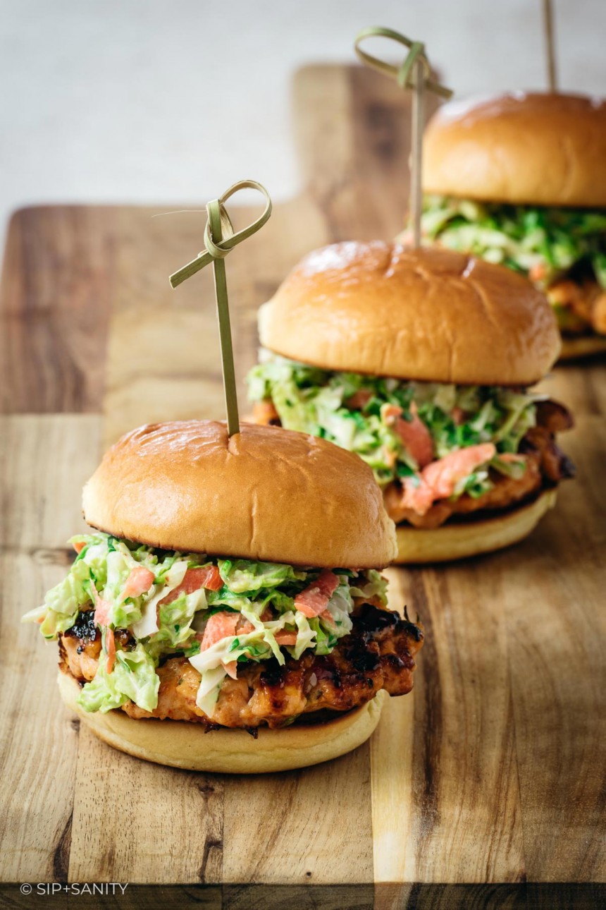 Firecracker Salmon Sliders with Asian Cabbage Slaw
