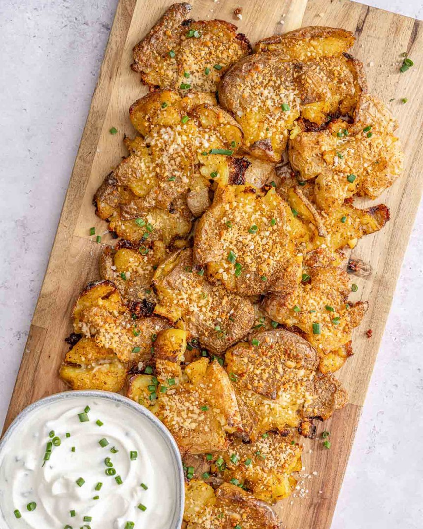 Crispy Parmesan Smashed Potatoes with So...