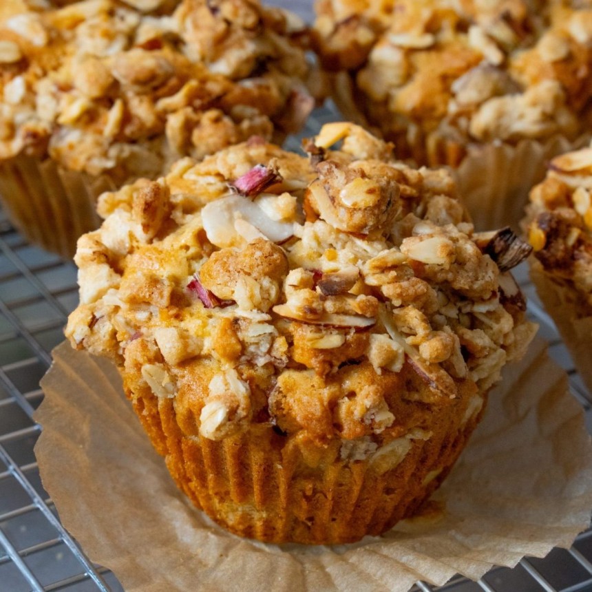 Bakery-Style Almond Rhubarb Sour Cream M...