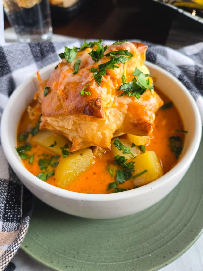 Sausage & Potato Soup with Cheesy Puff P...