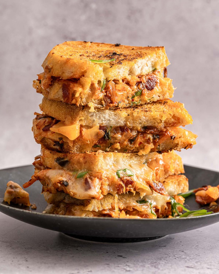 Kimchi Grilled Cheese with Bacon & Sesam...
