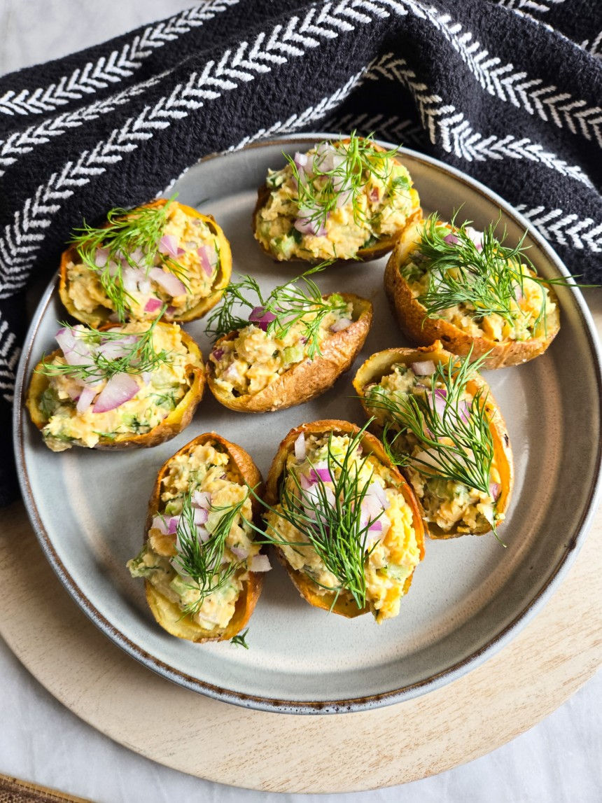 Smashed Chickpea Salad Tater Skins