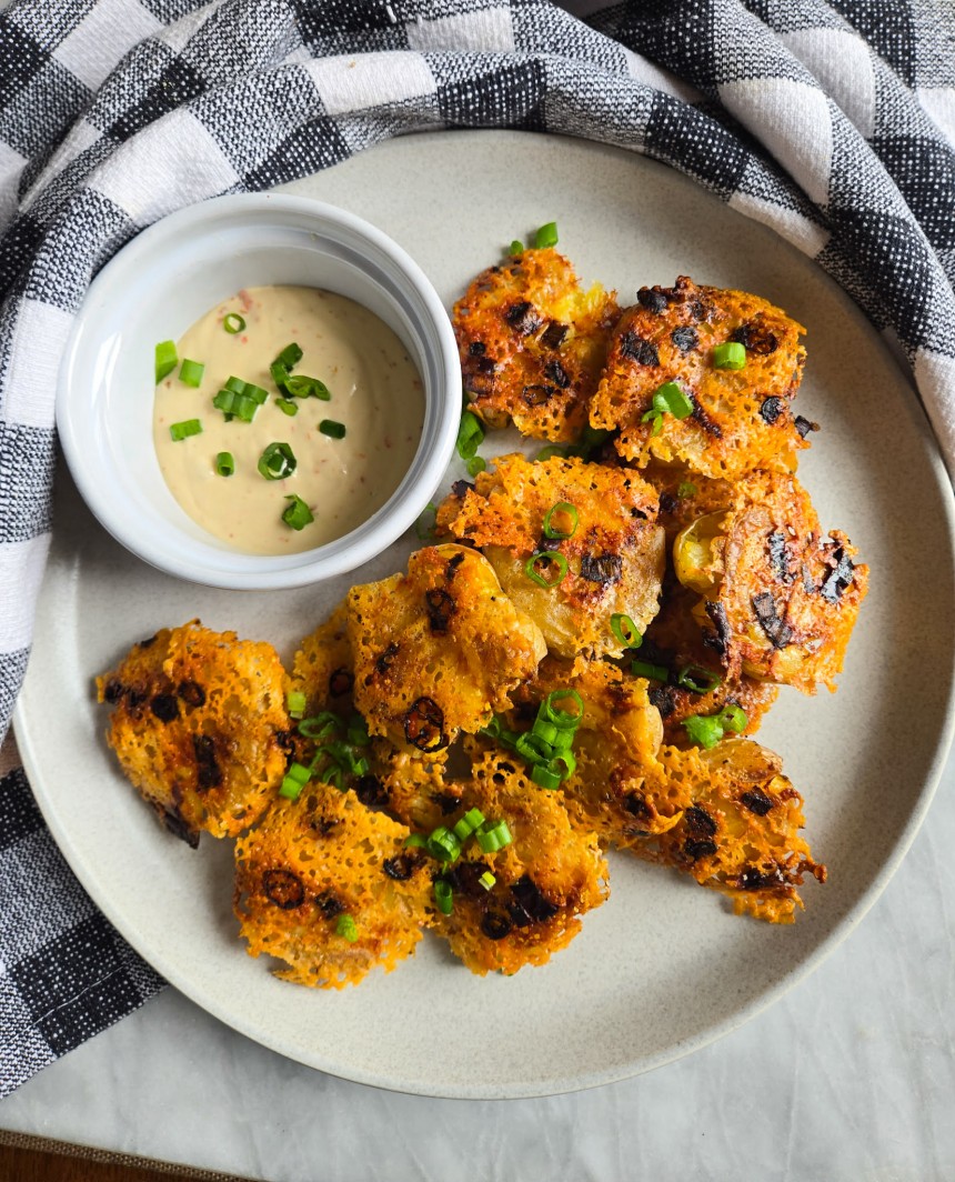 Fiery Cheddar Smashed Potatoes