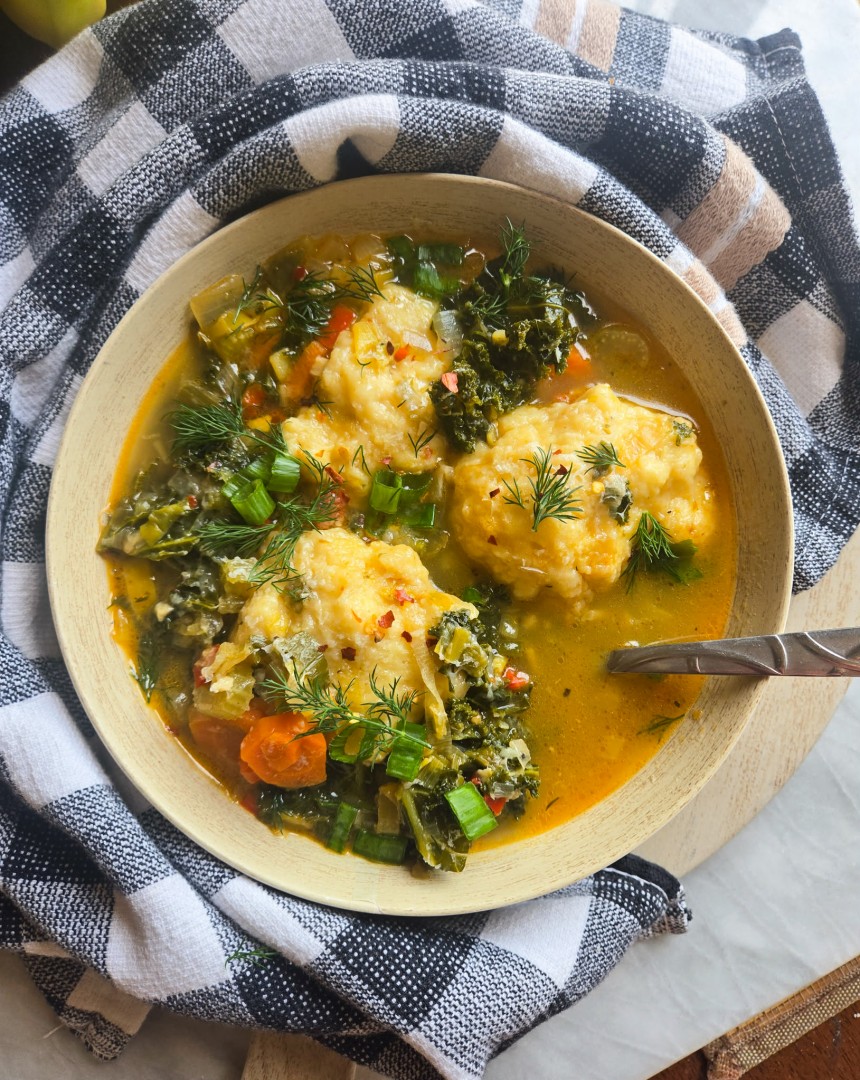 Veggie Drop Dumpling Soup with Kale