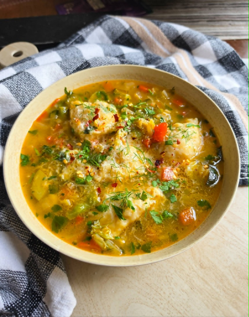 Spring Veggie Drop Dumplin' Soup