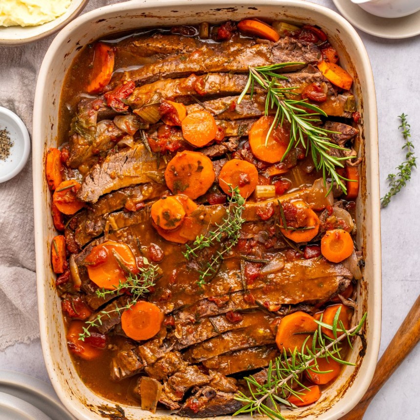 Oven Roasted Brisket with Red Wine and O...