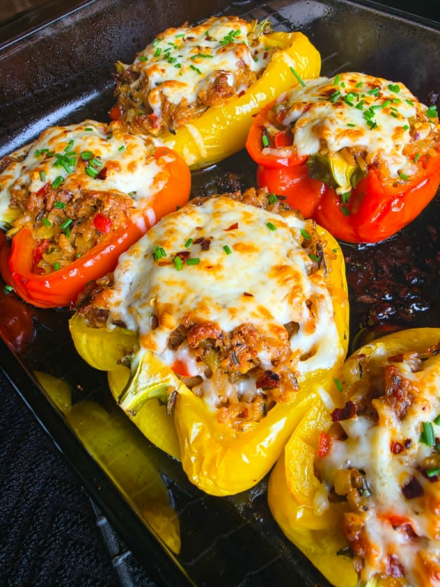 Cheesy Sausage & Rice Stuffed Peps