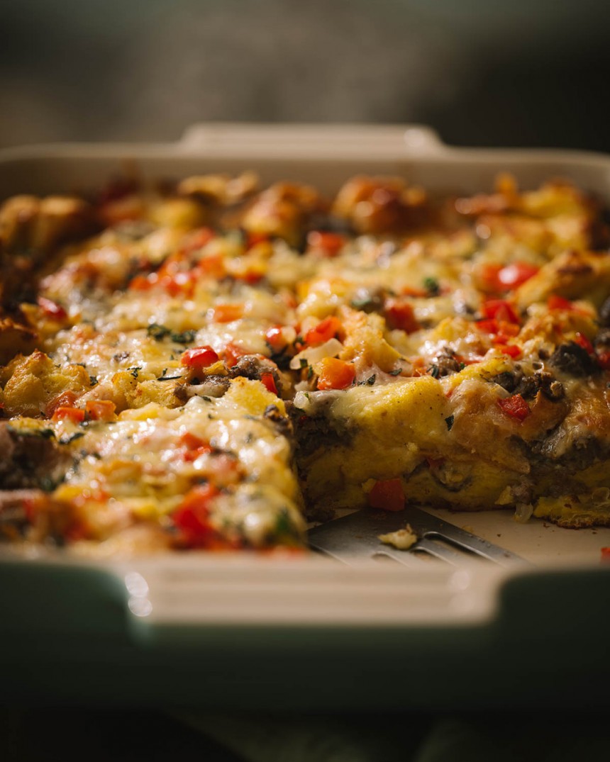 Sausage, Egg + Cheese Breakfast Strata
